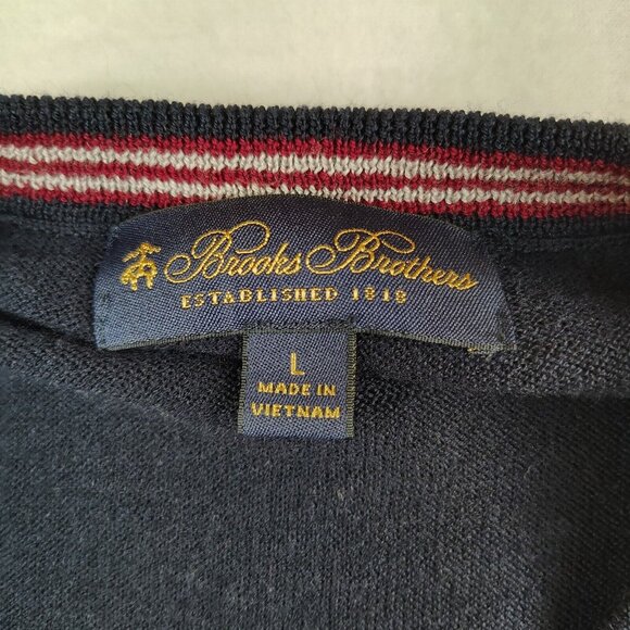 Brooks Brothers Merino Wool Sweater Pull Over Navy V Neck Mens Large - Picture 3 of 8